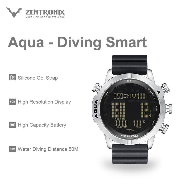 North Edge Aqua Men's Professional Diving Computer Watch Scuba Diving NDL (No Deco Time) 50M Dive Watches Altimeter Barometer Compass