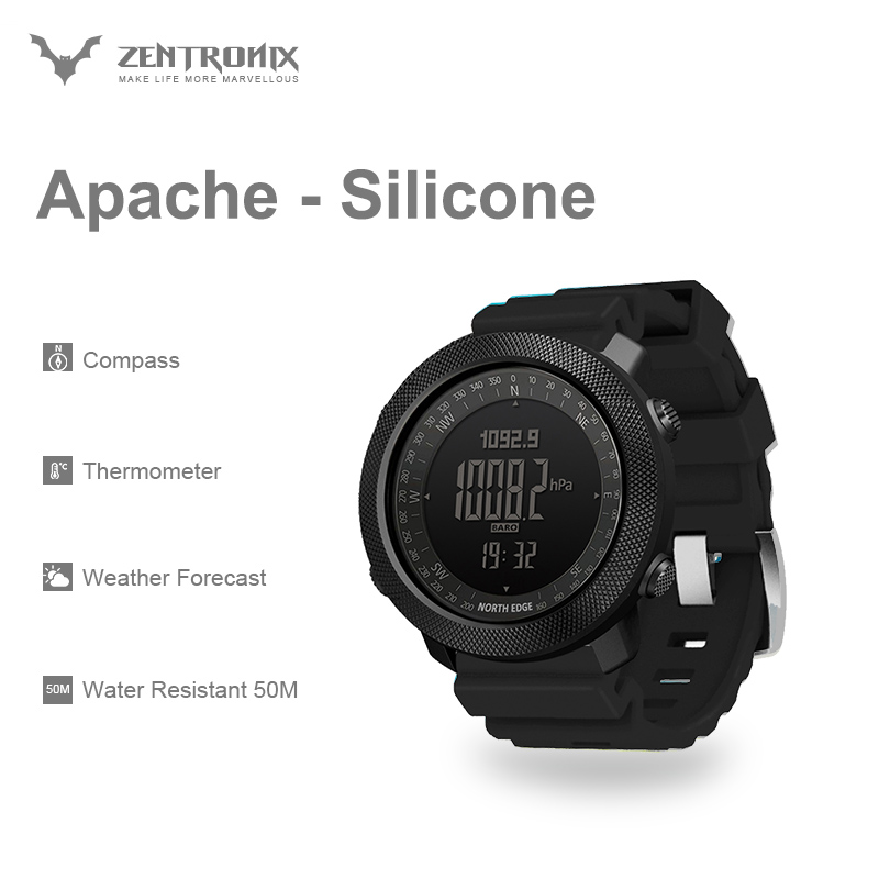 (Silicone Version) North Edge Apache Altimeter Barometer Compass Men Digital Watches Sports Running Clock Climbing Hiking Wristwatches Waterproof 50M