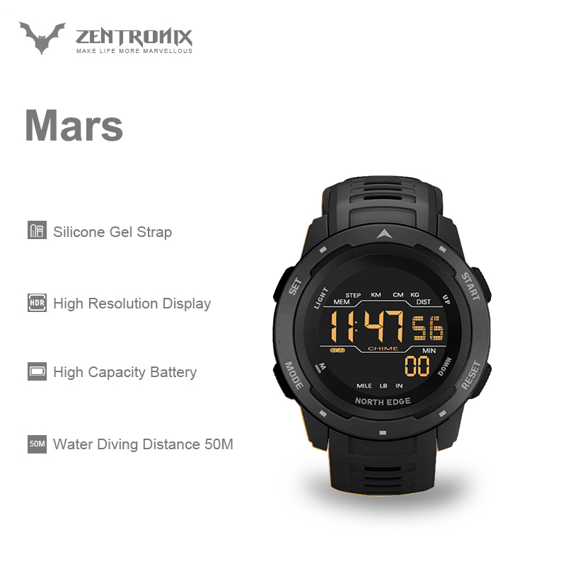 North Edge Mars Digital Watch Men Military watch Sports Watches Fashion Running Sports Swimming Waterproof 50M Men's Electronic clock